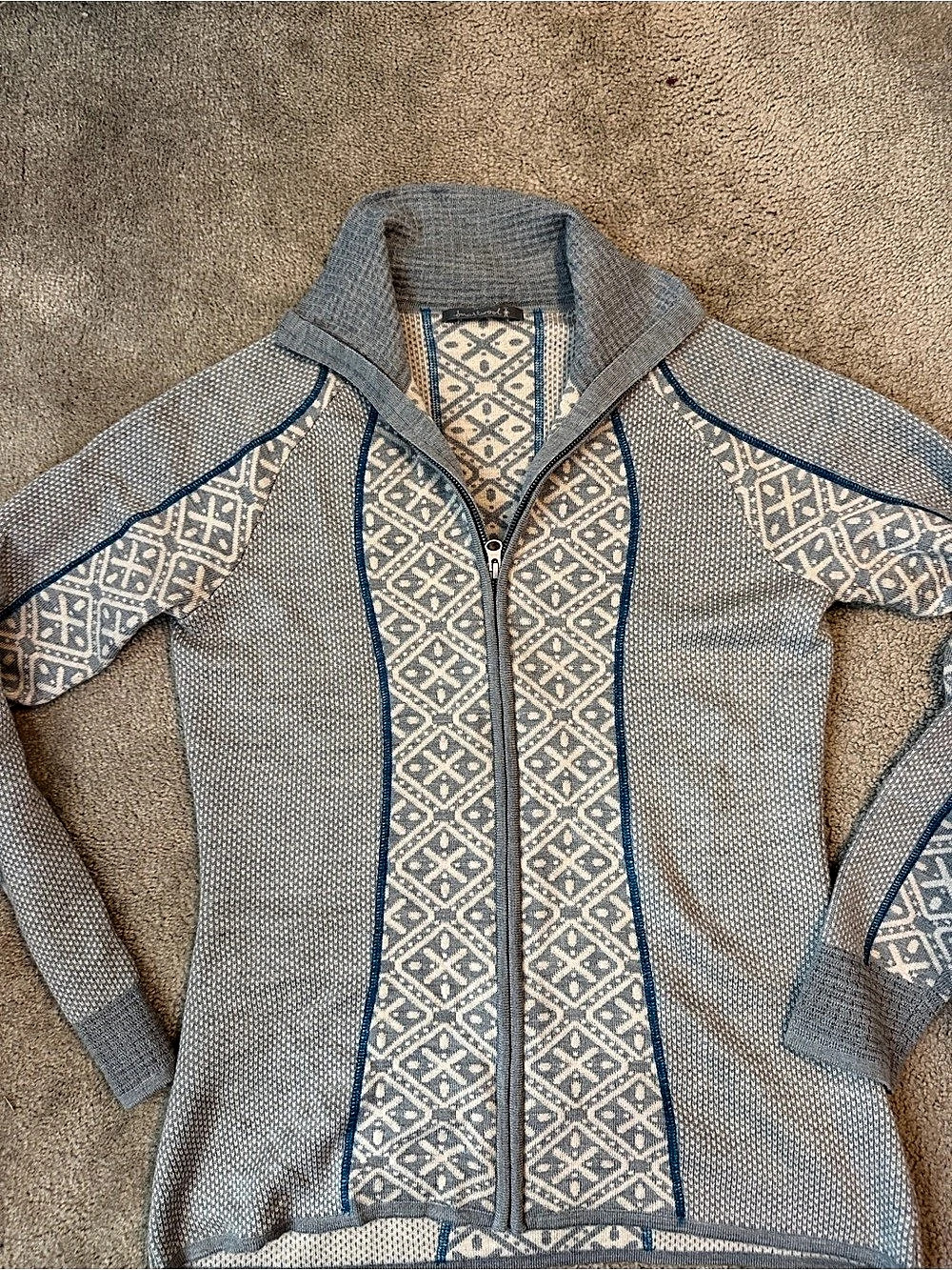 Smartwool Geometric Zip Sweater in Gray & Blue
